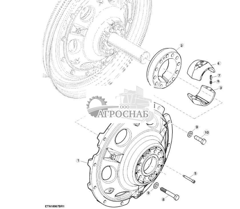 Ступица односкатного колеса, двухконусная, 12 болтов, мост 100 mm, показана левая сторона 